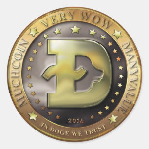 Pegatina Redonda Moneda de Doegecoin Criptocurrency Wow Doge