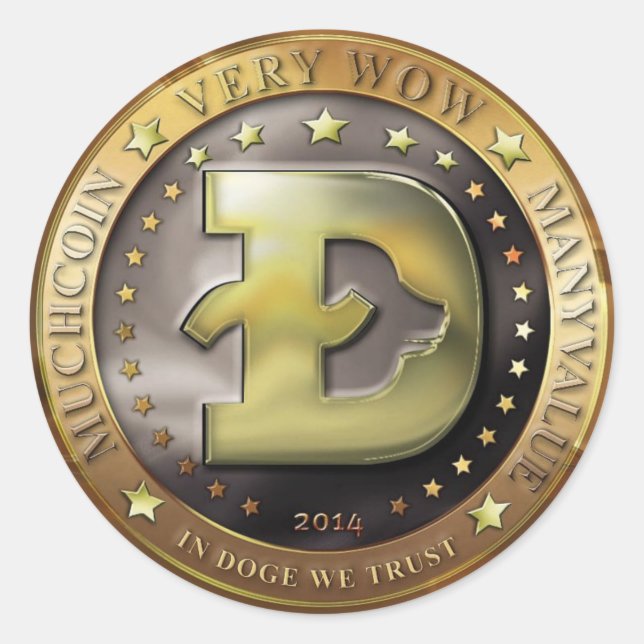 Pegatina Redonda Moneda de Doegecoin Criptocurrency Wow Doge (Anverso)