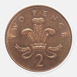 Pegatina Redonda Moneda de dos peniques
