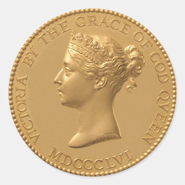 Pegatina Redonda Moneda de la Reina Victoria (Anverso)