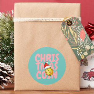 Pegatina Redonda Moneda de Navidades de personalizable