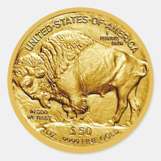 Pegatina Redonda Moneda de oro de 50 dólares Buffalo Moneda clásica