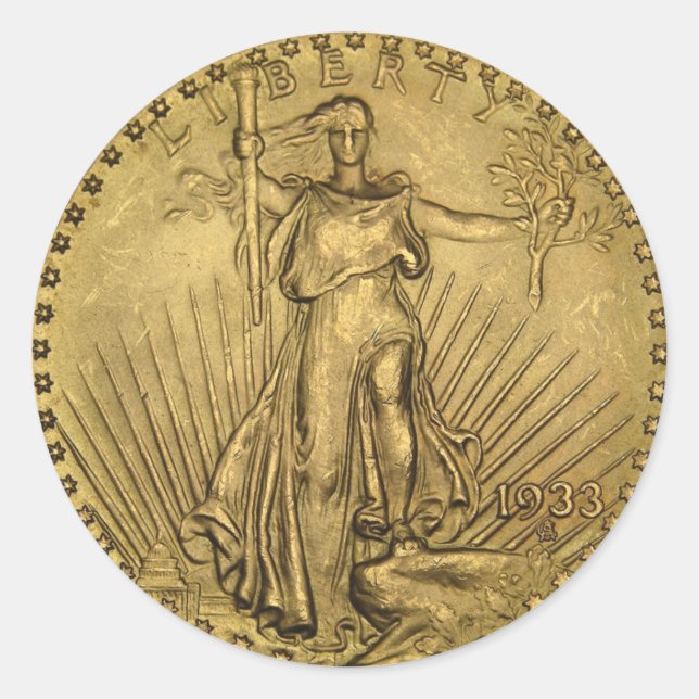 Pegatina Redonda Moneda De Oro De Águila Doble De 1933 (Anverso)