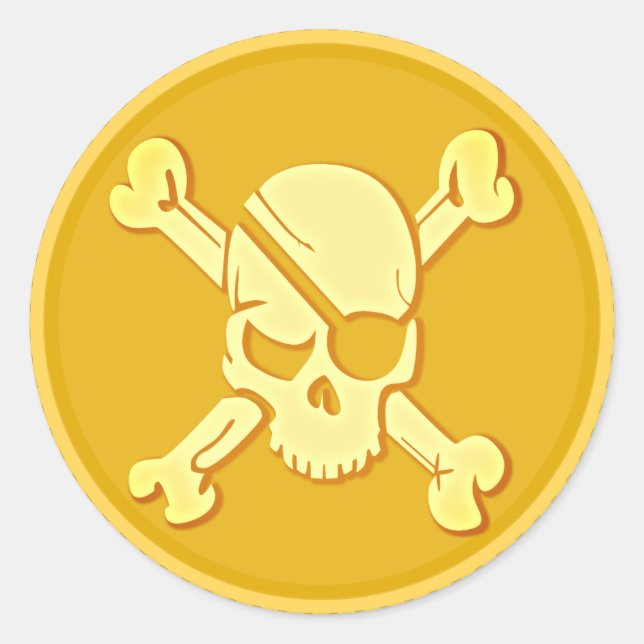 Pegatina Redonda Moneda de oro de cráneo pirata Dubloon (Anverso)