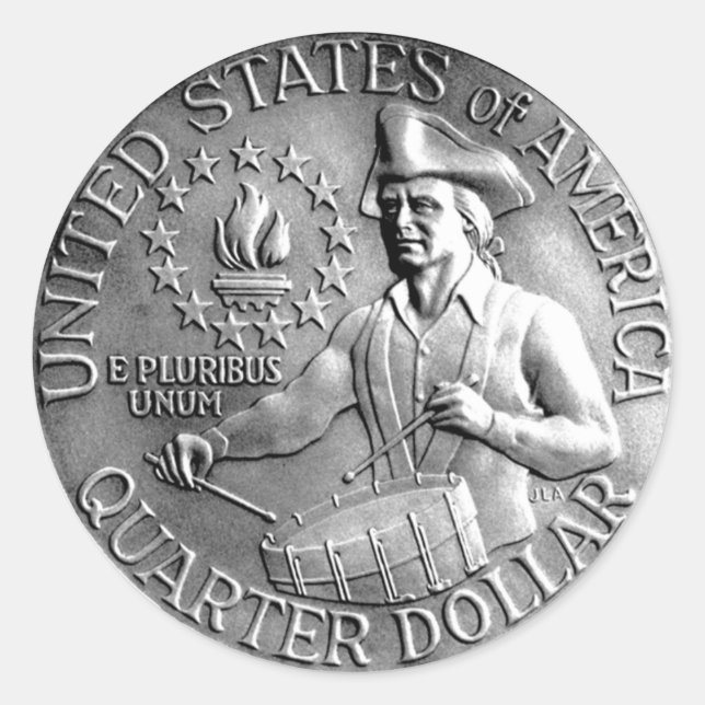 Pegatina Redonda Moneda de Quater Quater Bicentenial (Anverso)