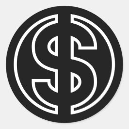 Pegatina Redonda Moneda de símbolo del dólar en círculo negro