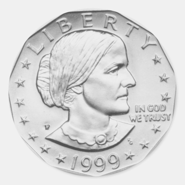 Pegatina Redonda Moneda de Susan B. Anthony Dollar (Anverso)