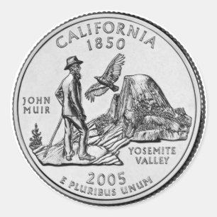 Pegatina Redonda Moneda de veinticinco centavos del estado de Calif