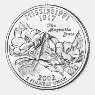 Pegatina Redonda Moneda de veinticinco centavos del estado de Misis