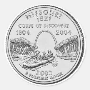 Pegatina Redonda Moneda de veinticinco centavos del estado de Misso