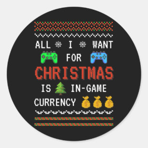 Pegatina Redonda Moneda del Juego Navidad Fiesta Videojuego Adulto 