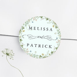 Pegatina Redonda Moneda elegante de la boda de Wreath Wildflower