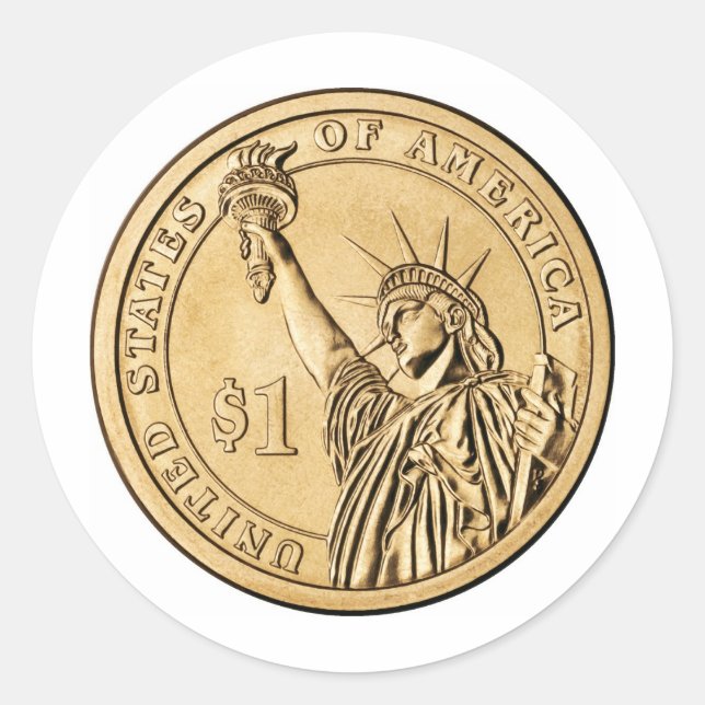 Pegatina Redonda Moneda presidencial de un dólar del 2007 de la Cas (Anverso)