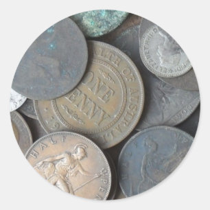 Pegatina Redonda monedas antiguas, principalmente monedas y media c