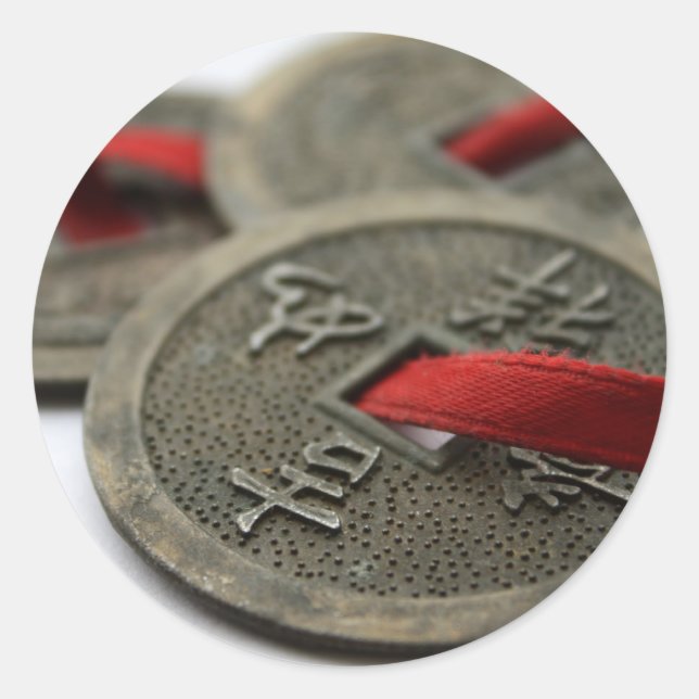 Pegatina Redonda Monedas chinas de buena suerte (Anverso)