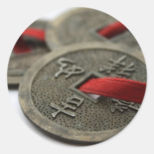 Pegatina Redonda Monedas chinas de la buena suerte