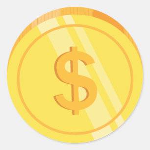 Pegatina Redonda Monedas de Dólar Dorado
