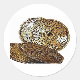PEGATINA REDONDA MONEDAS DE LA RIQUEZA DE FENG SHUI