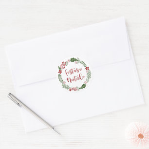 Pegatina Redonda Monégasque Merry Christmas Wreath, Festusu Natale