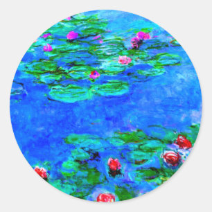 Pegatina Redonda Monet: Arte de Water Lilies Red