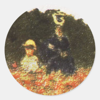 Pegatina Redonda monet - esposa e hijo