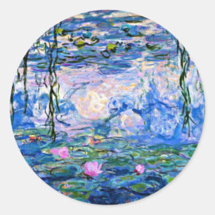 Pegatina Redonda Monet - Lilies de agua (rosa), famosa obra de arte