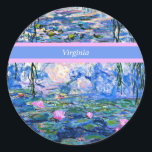 Pegatina Redonda Monet - plantilla Water Lilies 1919<br><div class="desc">La famosa pintura de Claude Monet,  Water Lilies,  1919,  plantilla,  lista para personalizar. Inserte su propio nombre/texto en lugar de Virginia.</div>
