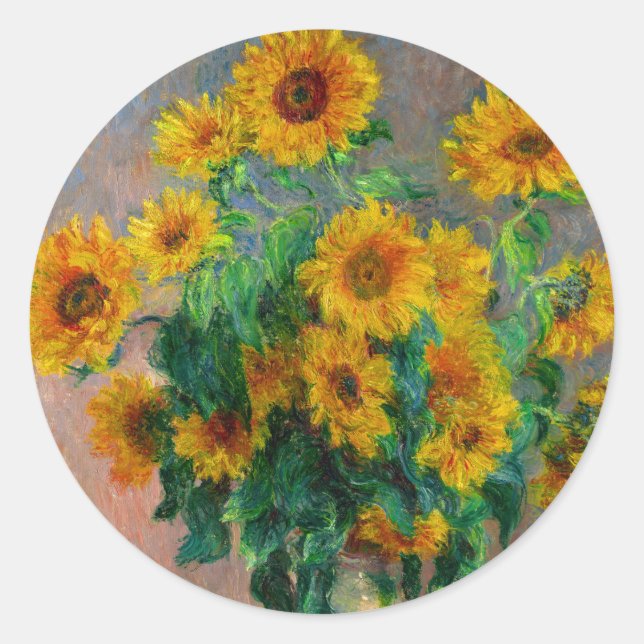 Pegatina Redonda Monet Sunflowers (Anverso)
