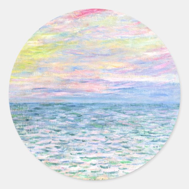 Pegatina Redonda Monet - Sunset en Pourville, arte fino, (Anverso)