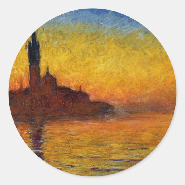 Pegatina Redonda Monet Sunset Venecia Colorido Impresionismo Arte (Anverso)