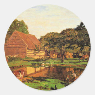 Pegatina Redonda Monet - Un patio de granja en Normandía,