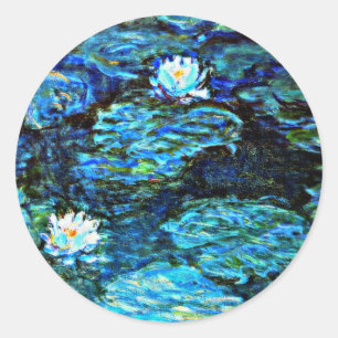 Pegatina Redonda Monet - Water Lilies Blue, pintura famosa