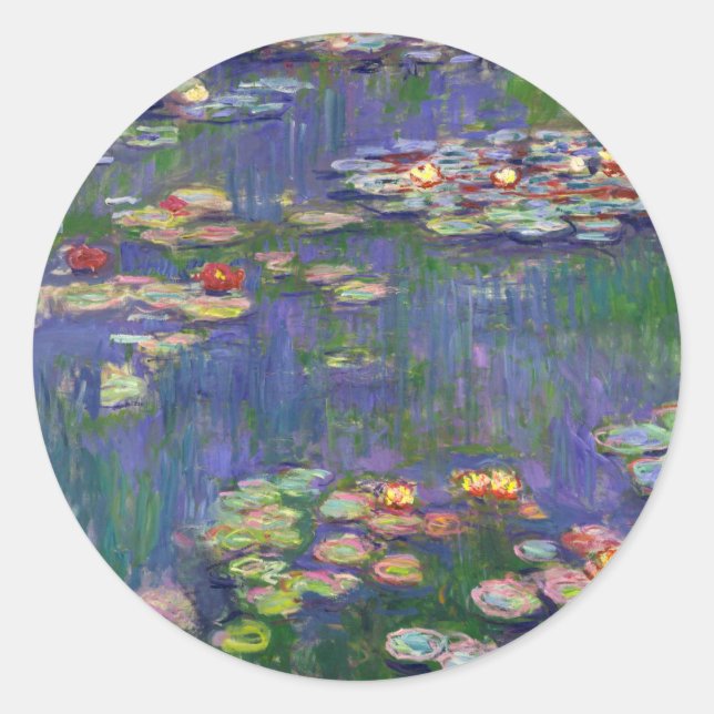 Pegatina Redonda Monet Water Lilies Masterpiece Pintura (Anverso)