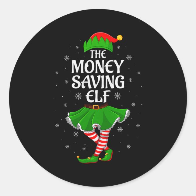 Pegatina Redonda Money Saving Elf Christmas Family Girls Women Elf  (Anverso)