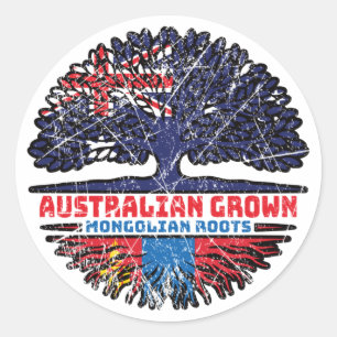 Pegatina Redonda Mongolia: Raíces mongol australianas de árboles