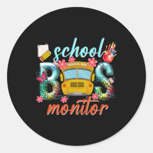 Pegatina Redonda Monitor de Autobús Escolar Conductor de Autobús Es