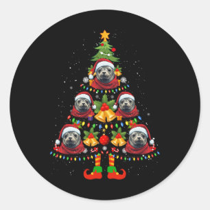 Pegatina Redonda Monje del Caribe Seol Perro Santa Hat Árbol de Nav