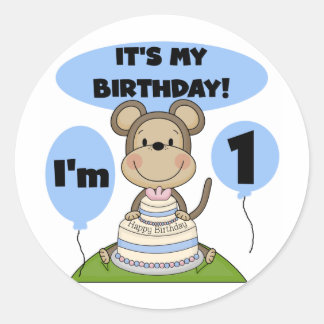 Pegatina Redonda Monkey Birthday Boy 1