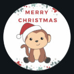 Pegatina Redonda Monkey Christmas Snow Winter Animals Monkeys Class<br><div class="desc">The monkey for Christmas with fairy lights. Funny animals with gifts and snow for the holidays. Also funny for christmas in July. Monkeys are cute animals and perfect for Christmas.</div>