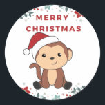 Pegatina Redonda Monkey Christmas Snow Winter Animals Monkeys Class<br><div class="desc">The monkey for Christmas with fairy lights. Funny animals with gifts and snow for the holidays. Also funny for christmas in July. Monkeys are cute animals and perfect for Christmas.</div>