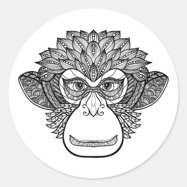 Pegatina Redonda Monkey Doodle Face (Anverso)