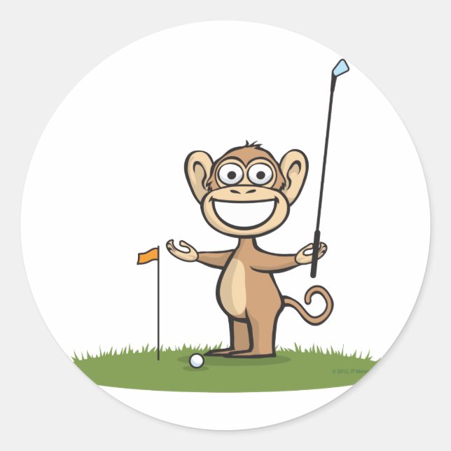 Pegatina Redonda Monkey Golf (Anverso)