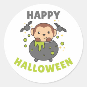 Pegatina Redonda Monkey Happy Halloween Cauldron Bat Classic Round