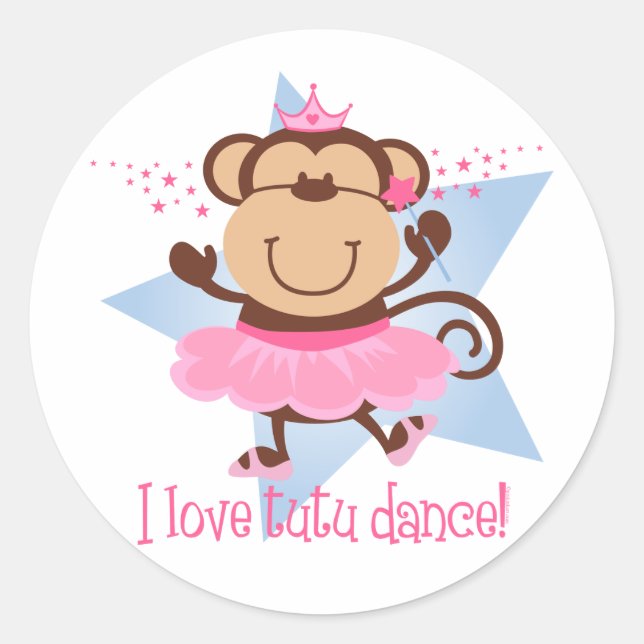 Pegatina Redonda Monkey Love Tutu Dance (Anverso)
