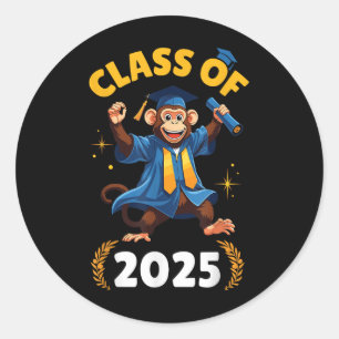 Pegatina Redonda Monkey Senior Cl De 2025 Graduation Day School Col