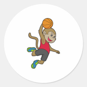 Pegatina Redonda Mono Baloncesto Baloncesto
