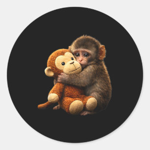 Pegatina Redonda Mono bebé puñetazo peluche mono lindo puñetazo pel
