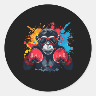 Pegatina Redonda Mono boxeador con guantes de boxeo Kickboxing dive