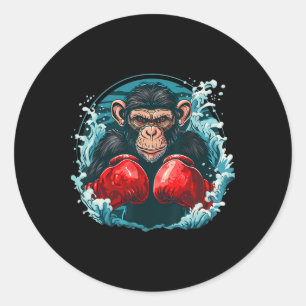 Pegatina Redonda Mono Boxeador Con Guantes De Boxeo Kickboxing Grac