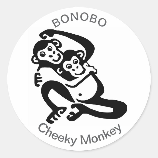 Pegatina Redonda Mono Cheeky - BONOBO - Wildlife Africa (Anverso)